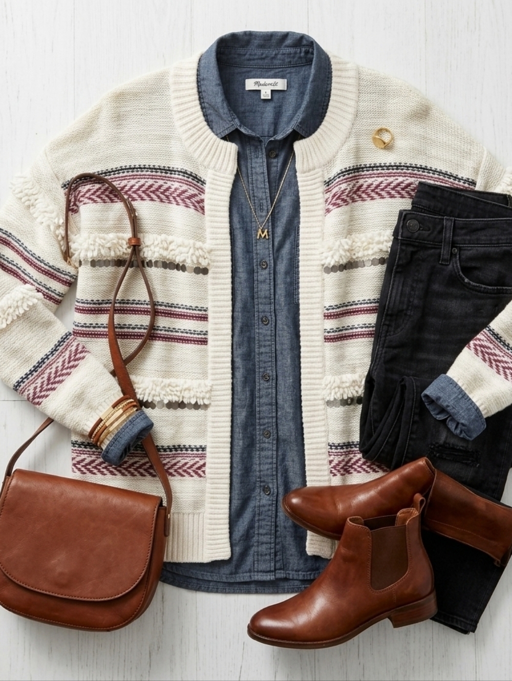 Madewell Paillette-Stripe Knit Wool Nordic Open Front Cardigan Sweater — Size S